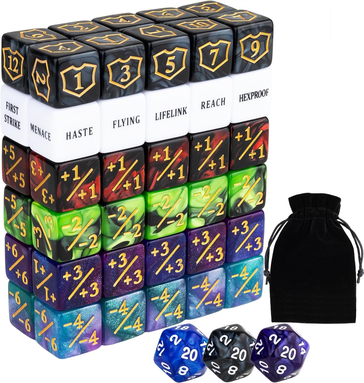 63 PCS Abilities Keyword Magic Counter Dice MTG Counters Dice Set Life Buff Tokens D6 Dice Compatible with MTG, TCG, Card Gaming Accessories