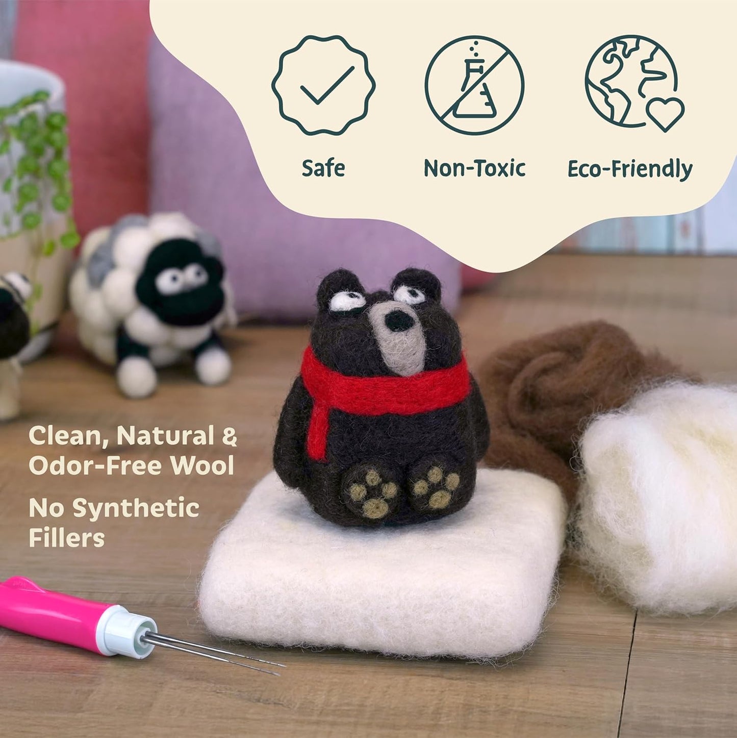 Woolbuddy Needle Felting Wool – 8oz Chunky Wool Roving in Brown, Felting Wool for Needle Felting Kit, Wet & Dry Felting Projects