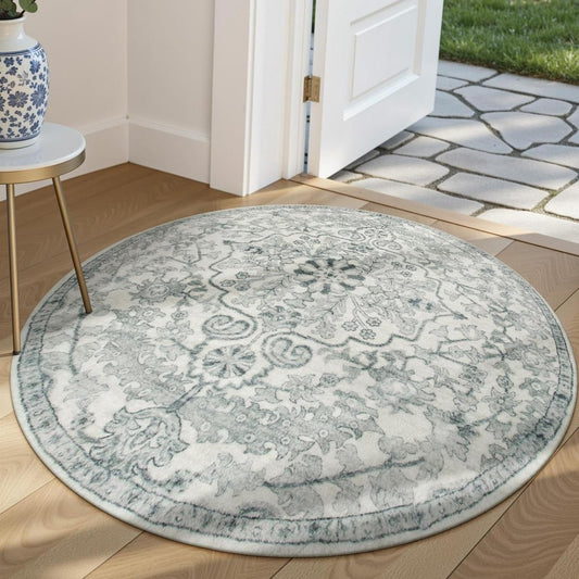 Lahome Bohemian Round Area Rugs, Washable Small Round Rug 3ft Soft Non-Slip Circle Rugs for Entryway, Low Pile Non-Shedding Print Indoor Carpet for Kitchen Laundry Bathroom, Beige