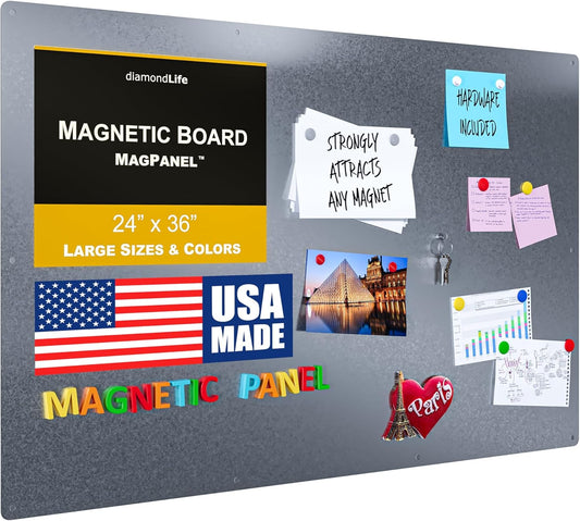 Diamond Life Magnetic Board - Memo & Vision Board for Home, Office, and Classroom - Magnet Board for Kids - Pre-drilled Mounting Screws Included (Silver 24"x36")