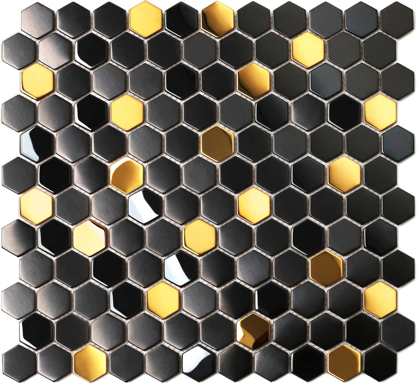 Blujellyfish Black and Gold Backsplash Wall Tiles Hexagon Mosaic Shower Floor Tile Kitchen Bathroom Tile (Box of 5 Sheets)