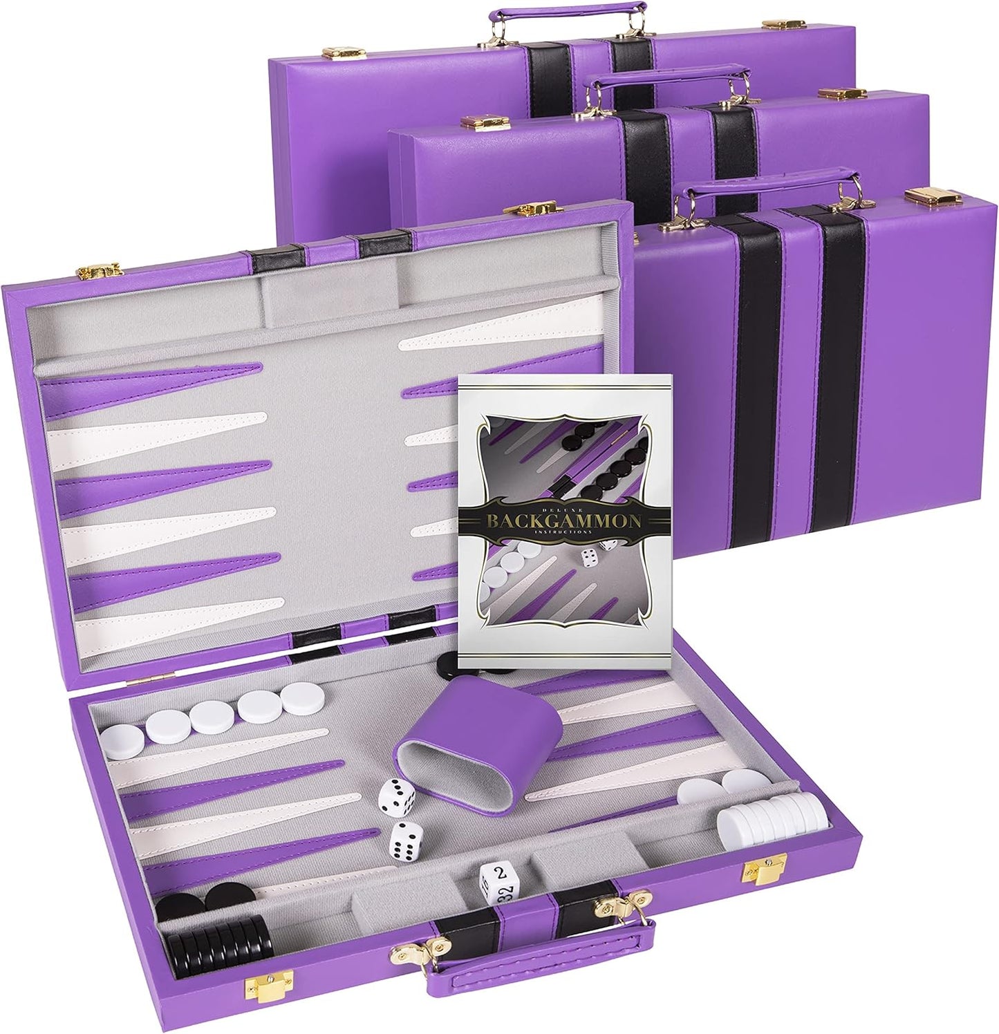 Backgammon Set 15 inch, Large - Classic Board Game for Adults and Kids with Premium Leather Case - Includes Strategy & Tip Guide (Purple)