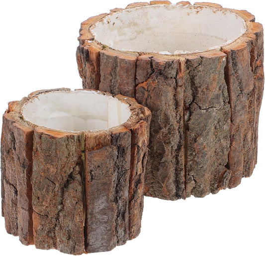 ARTIBETTER Bark Planter Pot 2pcs Wood Bark Pot Natural Log Succulent Planter Pots for Indoor Plants Rustic Tree Stump Plant Pot Farmhouse Bucket for Home Art Decor