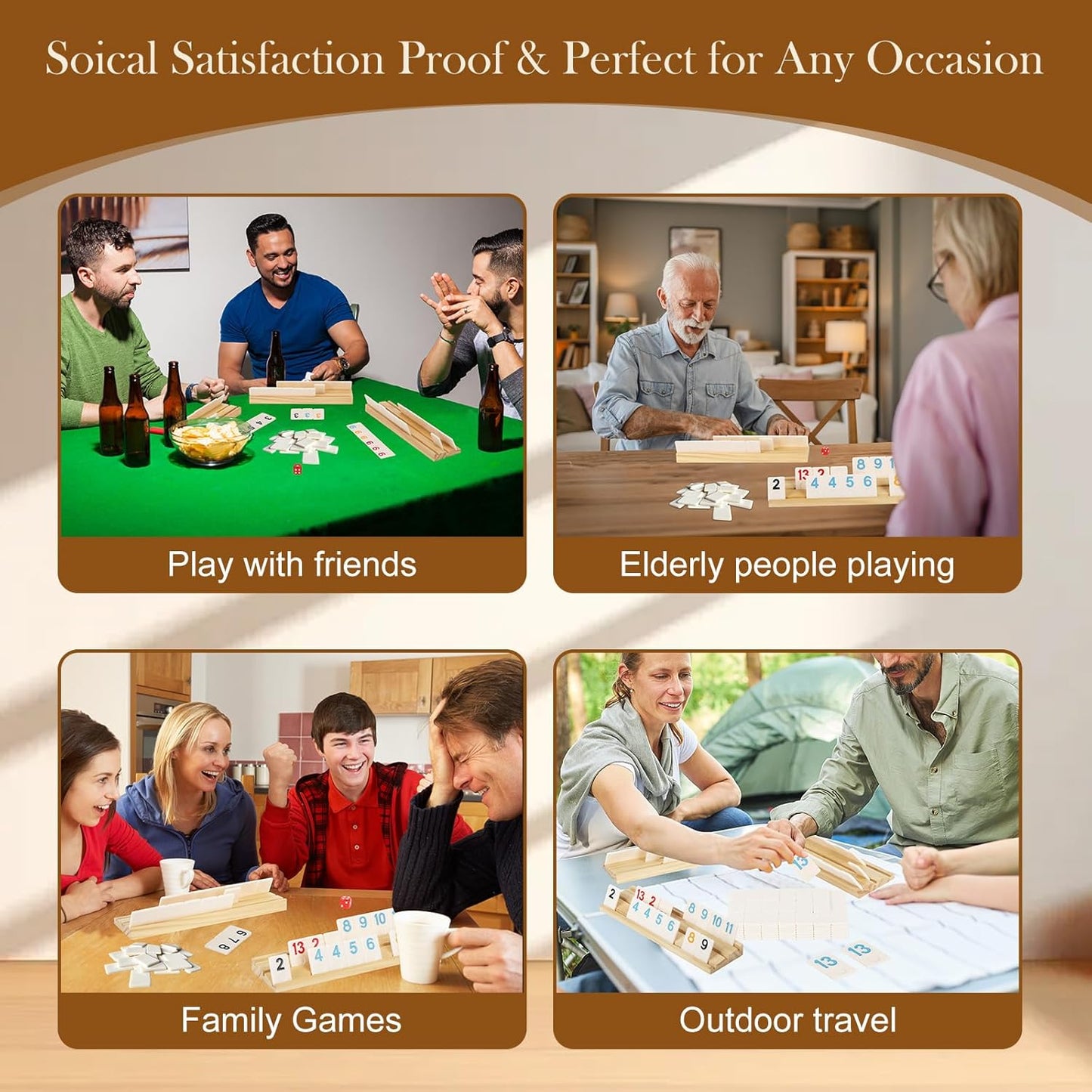 Upgraded 2-6 Players Rummy Game with 6 Wooden Racks, 160 Melamine Tiles, Drawstring Bag, Premium Portable Case, Tile Board Games for Adults & Kids Age 8+, Birthday Gifts for Women Men Dad Mom