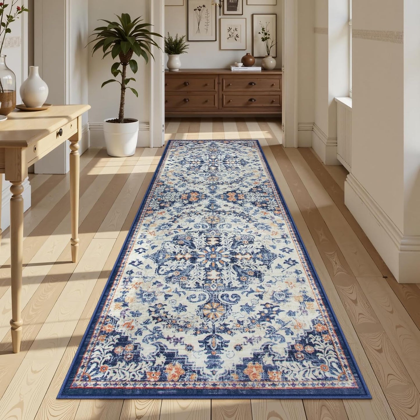 Lahome Bohemian Washable Runner Rug, 2'6" x 10' Soft Runners for Hallways Long Kitchen Carpet Runner, Non Slip Printed Stair Carpet Runners for Hall Bathroom Mudroom Hardwood Floor, Blue Purple/Multi