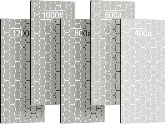 5PCS Diamond Sharpening Stones, Kalolary Knife Sharpener Stone Grit Diamond Sharpener Plate Honing Stone with Non-slip Base for Chisels Camp Kitchen Outdoor Knife Tools (400/600/800/1000/1200 Grit)