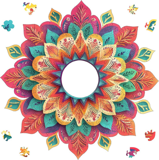 Wooden Puzzles for Adults, Hollow Mandala Wooden Jigsaw Puzzles 200 Pieces, Unique Design Adult Puzzles, Family Brain Game Gift, 11.2x11.3 inch