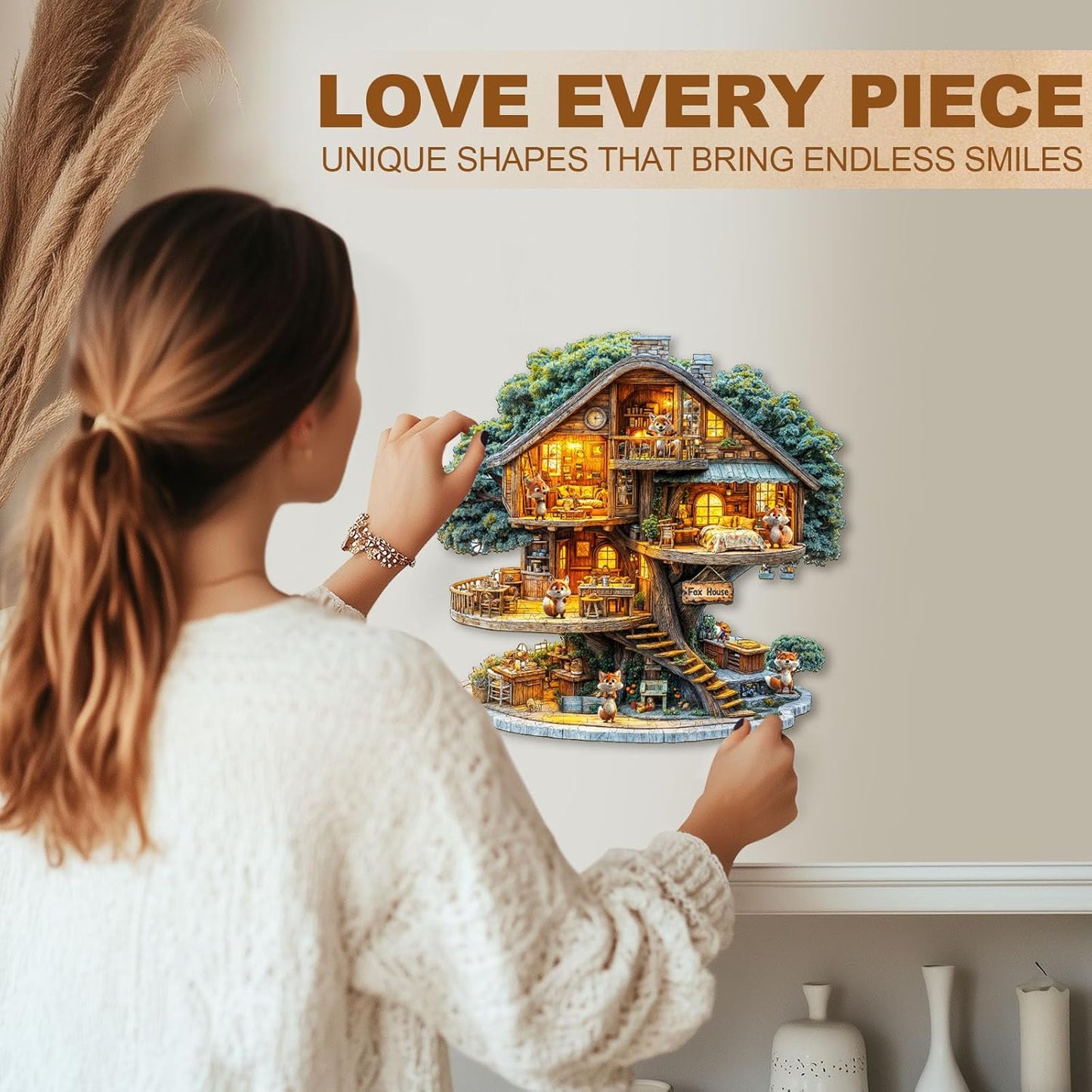 Wooden Puzzles for Adults, Fox House Puzzles, Wood Adult Puzzle, Birthday Gifts for Puzzle Lover (L-13.4 * 13.4 in 270pcs)