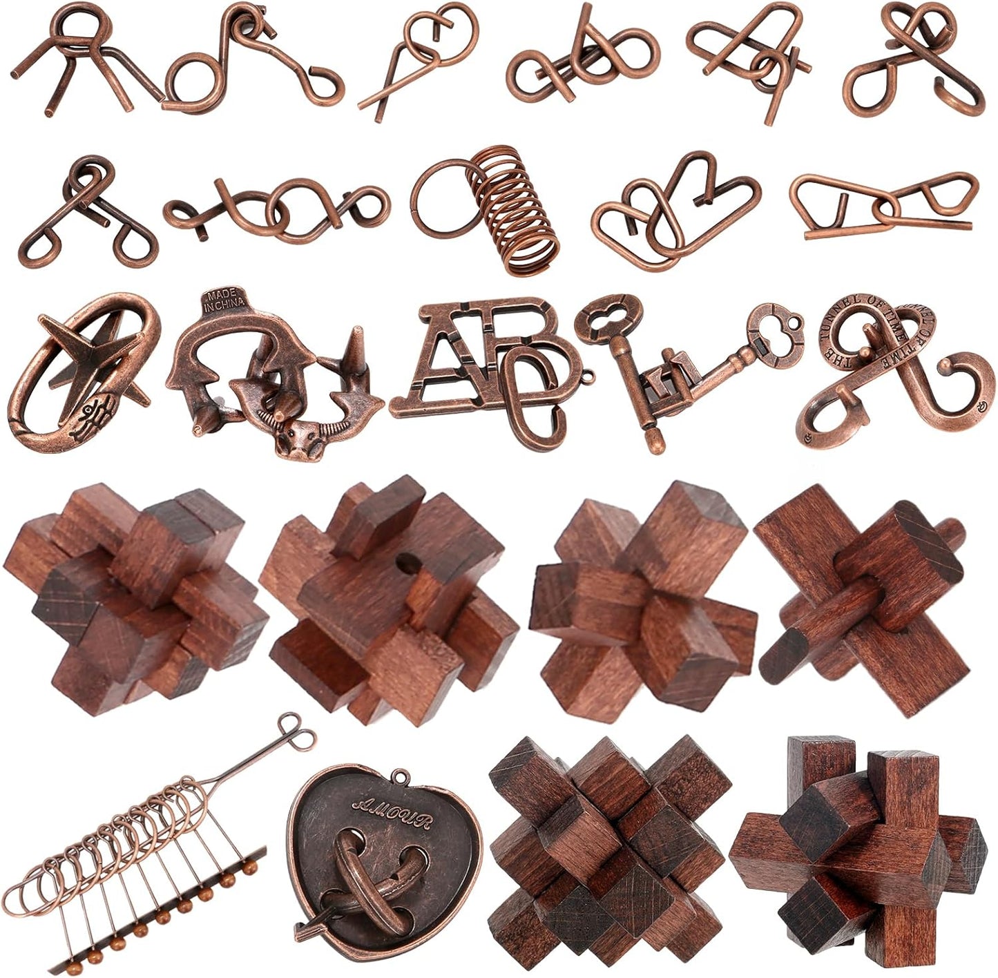 24 Pcs Brain Teaser Puzzles for Adults Teens - Metal Puzzles 3D Puzzle Game Toys for Adults Teens - Wooden Unlock Interlocking Puzzle Adult IQ Education Smart Toys