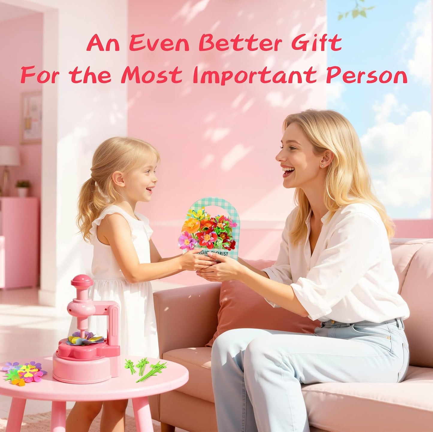 Unitour DIY Flower Bouquet Craft Kits，Arts and Crafts Flowers Market Toy for Kids，Birthday Gift for 4 5 6 7 8 9 10 Year Old Girl Boy