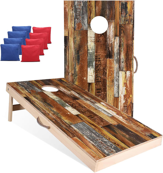 Solid Wood Vintage Cornhole Game Set, Two 4'x2'Cornhole Boards, 8 Cornhole Bags for Indoor and Outdoor Toss Games Competitions, Tournaments
