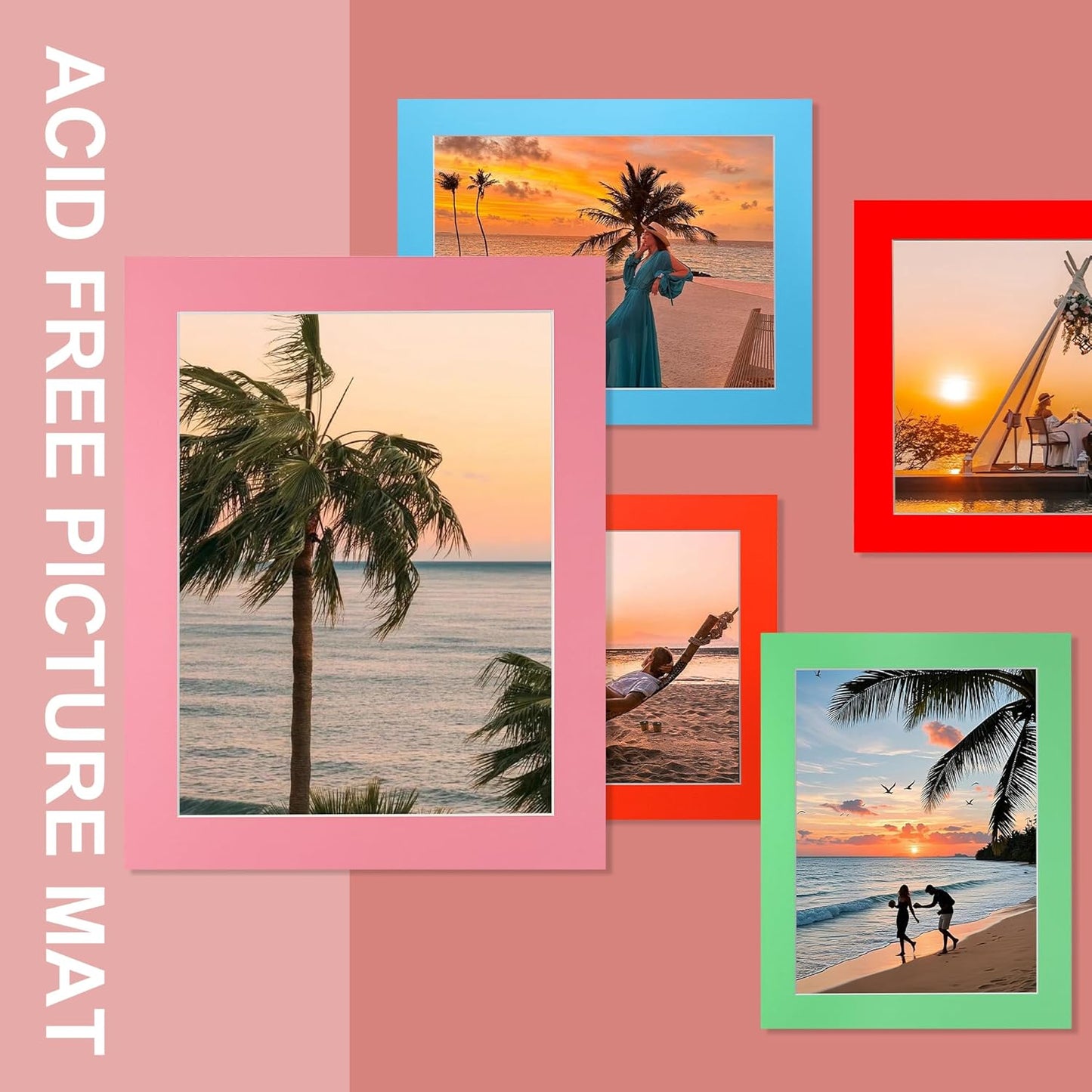 HOTUO 10 Pack Acid Free Colorful Picture Frame Mats, Pre-Cut 11x14 Picture Mats with Ivory Core Bevel Cut for 9x12 Photo, Signature Friendly 4 Ply Thickness Photo Mat for Frames.