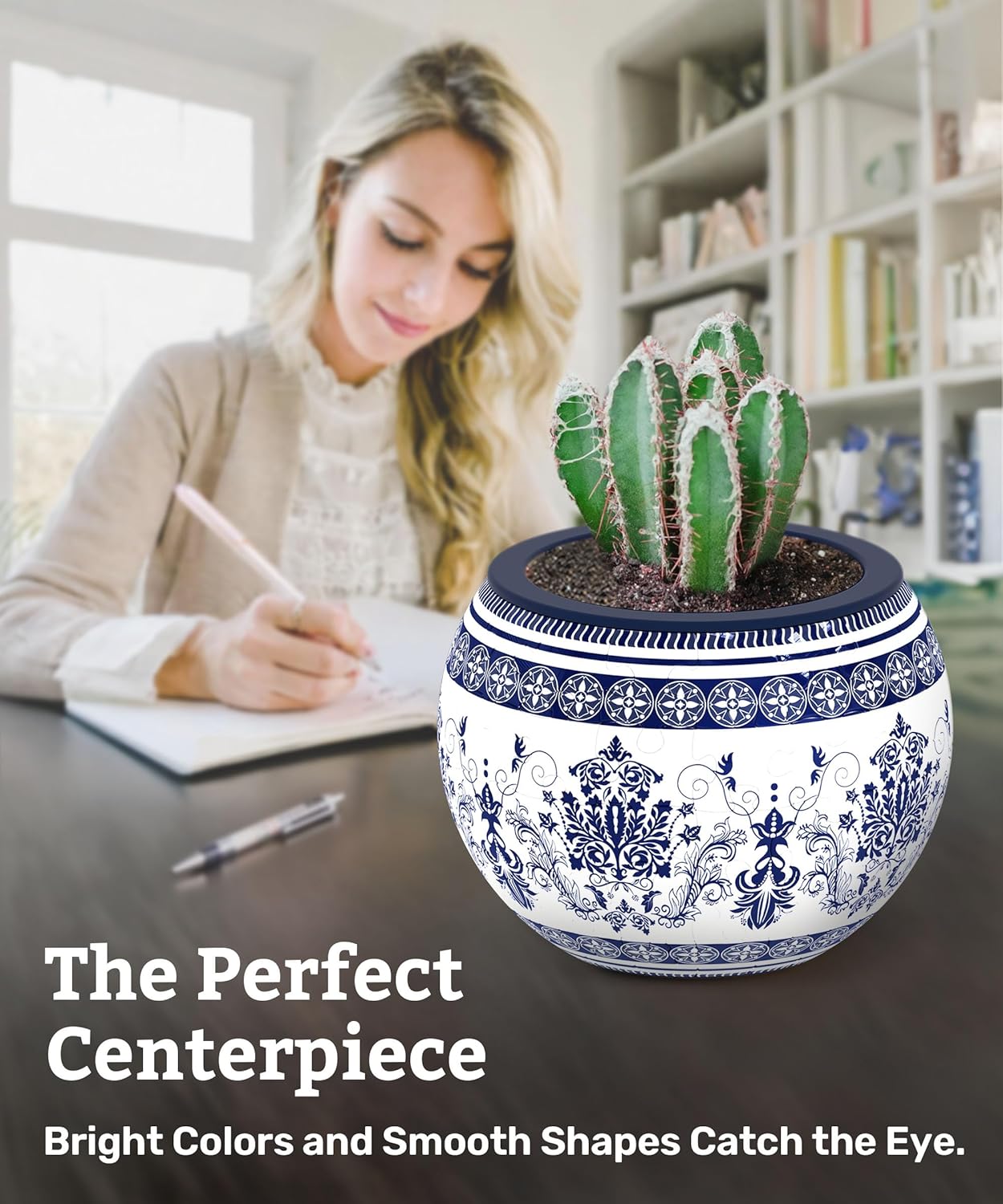 PieceRelax 3D Puzzle Planter - Classic Ornamental Style - Small Round Plant Pots with Drainage, Home Decor Flower Pots for Indoor Cactus, Succulents Pots [K1103]