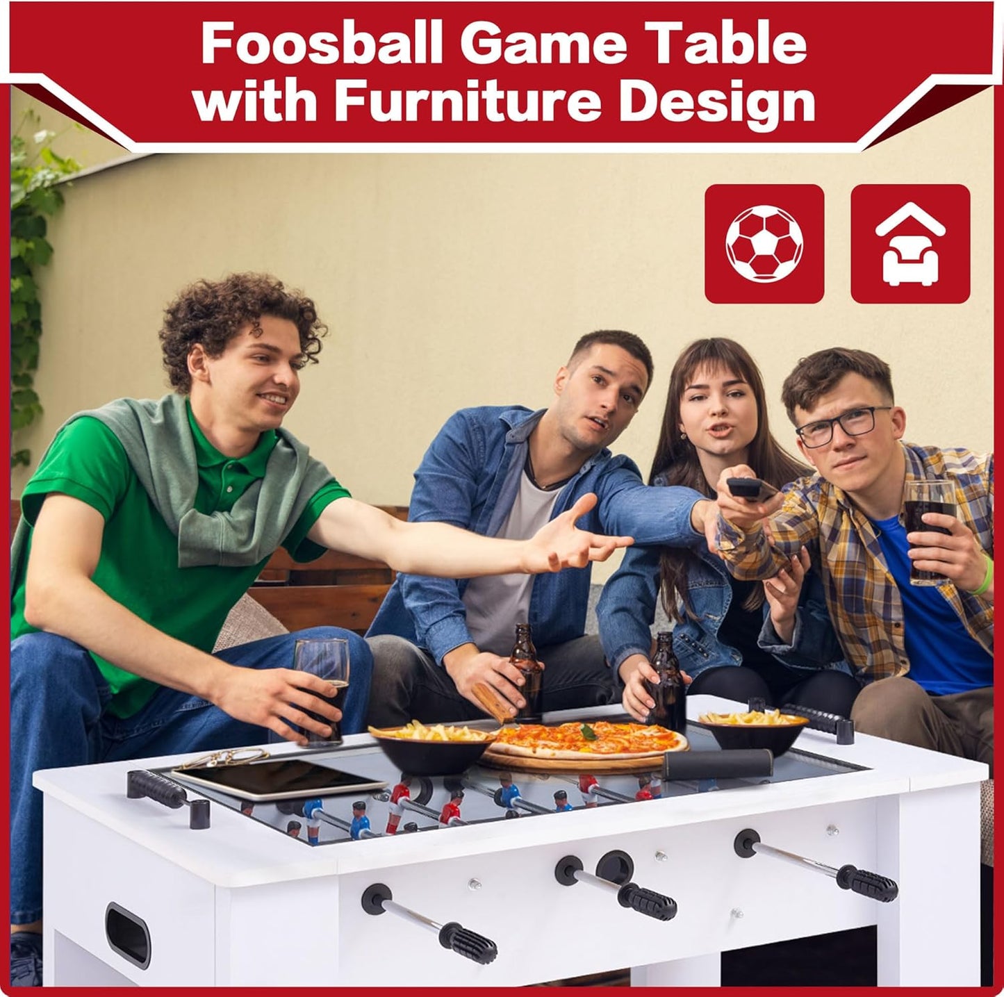 Foosball Coffee Table, 42" Soccer Game Table with Tempered Glass, Modern Game Table with 2 Balls for Adults, Kids, Home, Indoor Family Living Room