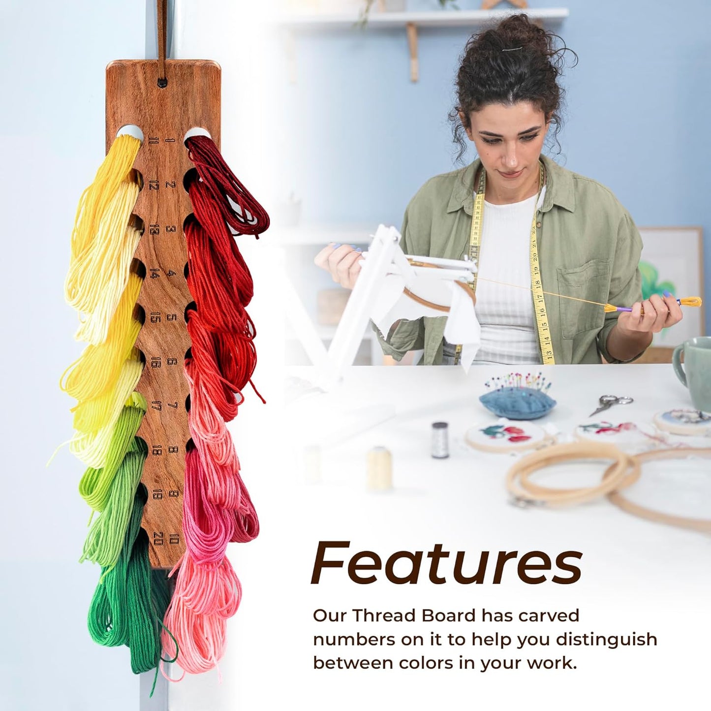 Savina Embroidery Floss Organizer, 20-Hole Cross Stitch Thread Holder Storage Tool, Accessory for Cotton Thread Craft DIY Sewing Storage.