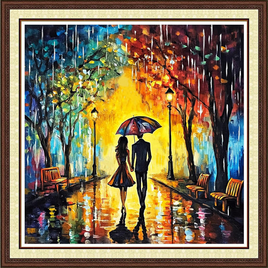 Findvoor Counted Cross Stitch Kits for Adults Full Range of Cross Stitching Embroidery Unprinted Pattern for Beginners, 11CT Needlepoint Kit Patterns Embroidery Kits-Couples Taking a Walk 18x18 inch