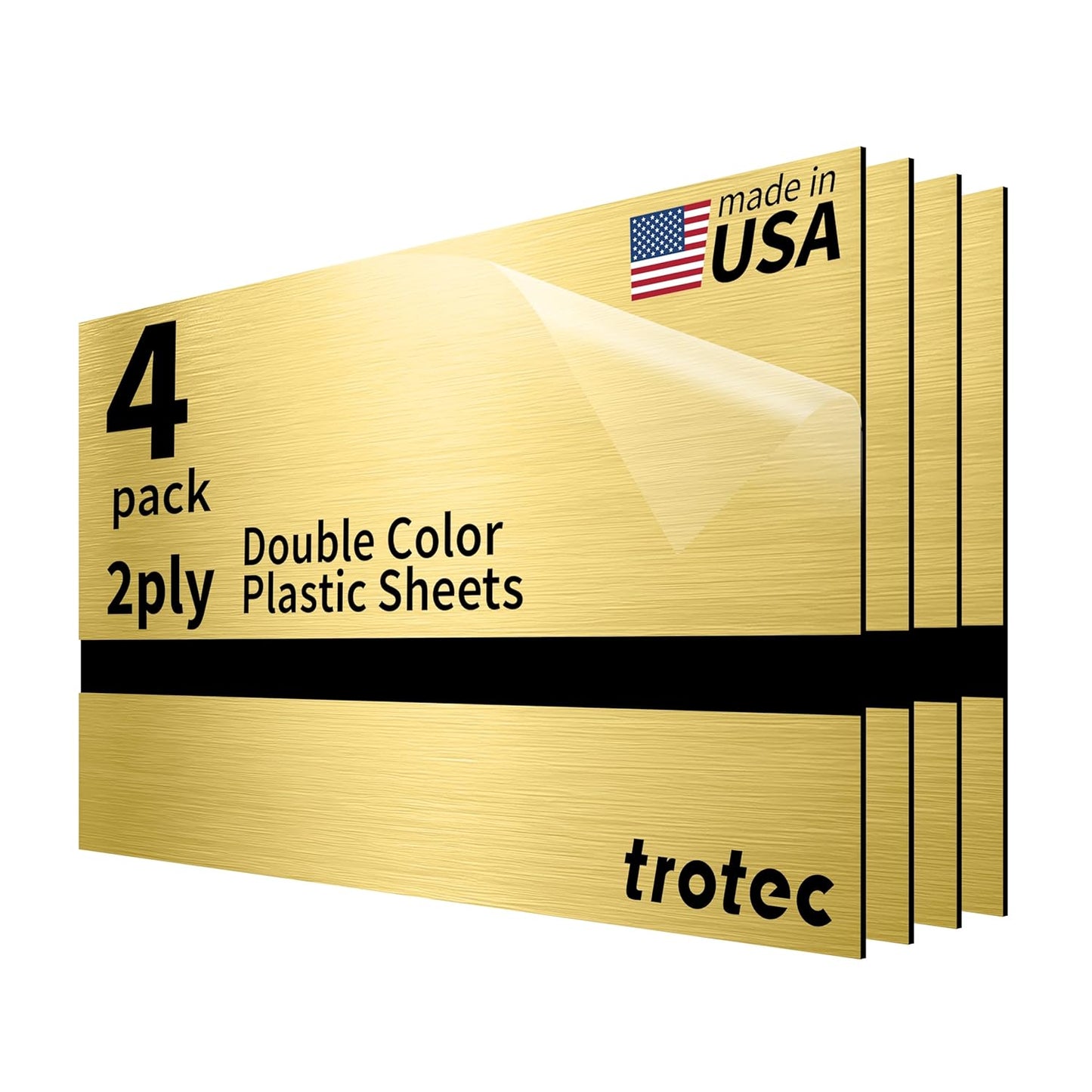 Trotec | Metallic Looking Acrylic Sheet | 12"x24"x1/32, 4 Pcs | Brushed Gold/Black | Metallic Finish - Scratch Resistant for Laser Engraving & Cutting,Printing,Glowforge,Name Plate | USA Made
