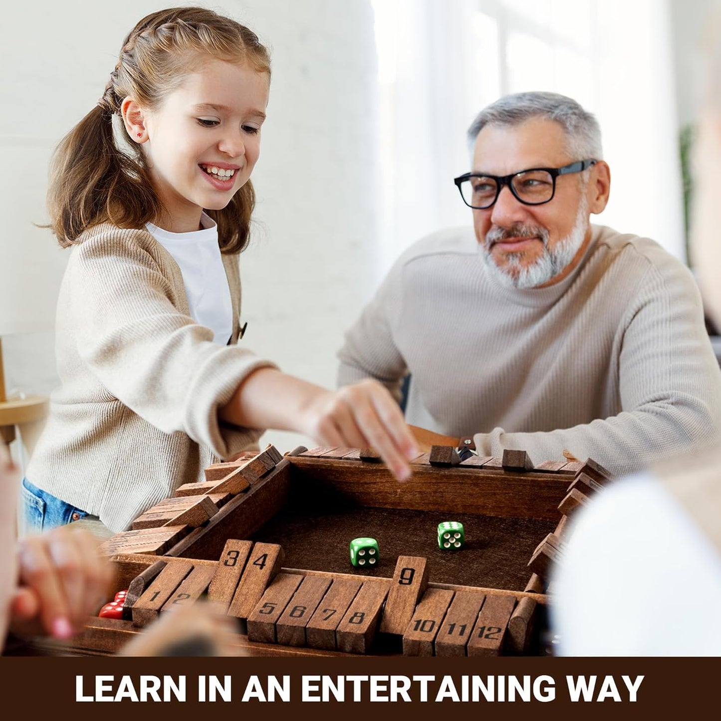 ropoda Shut The Box Game, Upgraded 12 Numbers Wooden Board Games for Adult and Kids, Shut The Box Dice Game -Addition Training, Fun for Family Game Night,Vintage Style