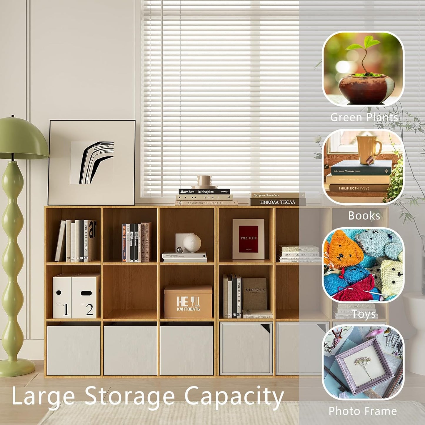 Wooden 9-Cube Storage Organizer with Closed Back Panel, 11in Cube Shelf Opening, Bookshelf, Display Shelf,Closet Cabinet for Home and Office,Natural Oak