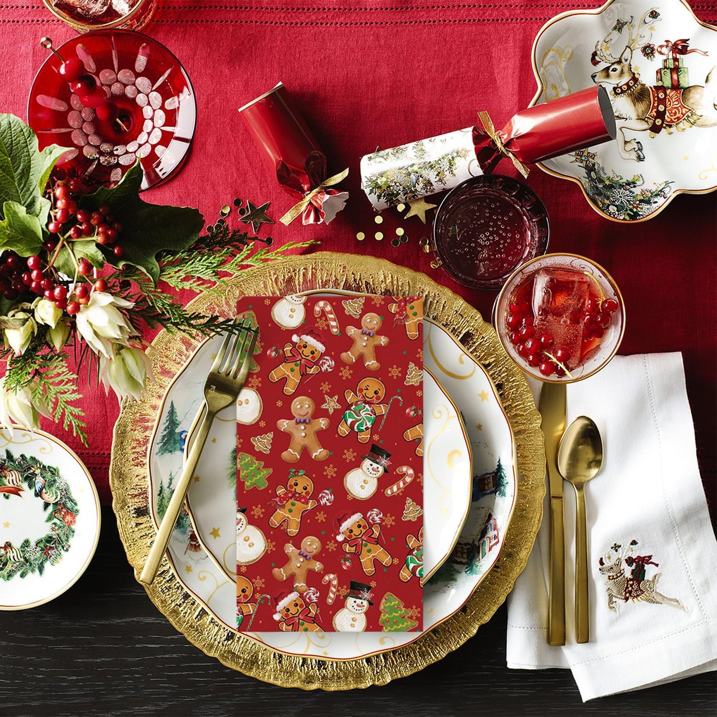 Horaldaily 100 Christmas Disposable Paper Decorative Guest Napkins, Gingerbread Man Hand Towel for Party Lunch Dinner Kitchen Bathroom