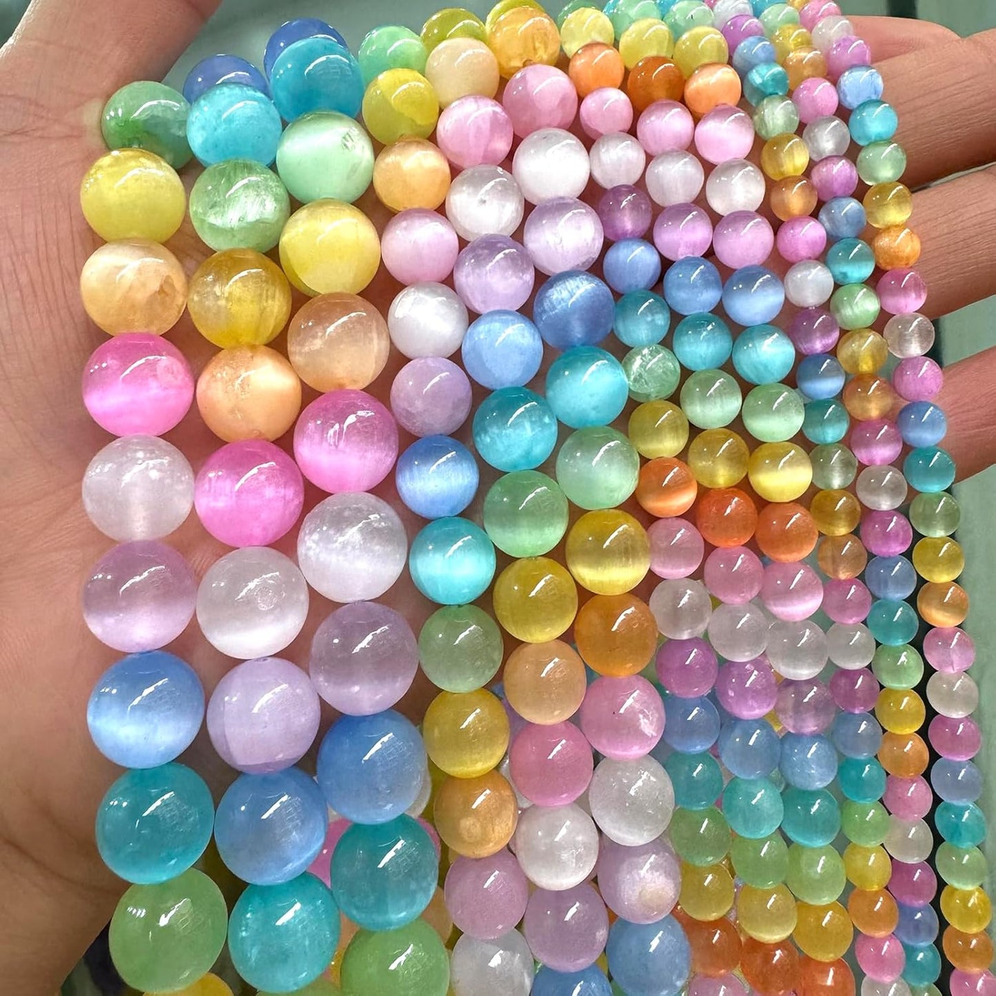90PCS 4MM Natural Stone Colorful Selenite Gypsum Beads Round Loose Beads for Jewelry Making DIY Bracelet Necklace Accessories 15" Energy Healing Power Stone Beads