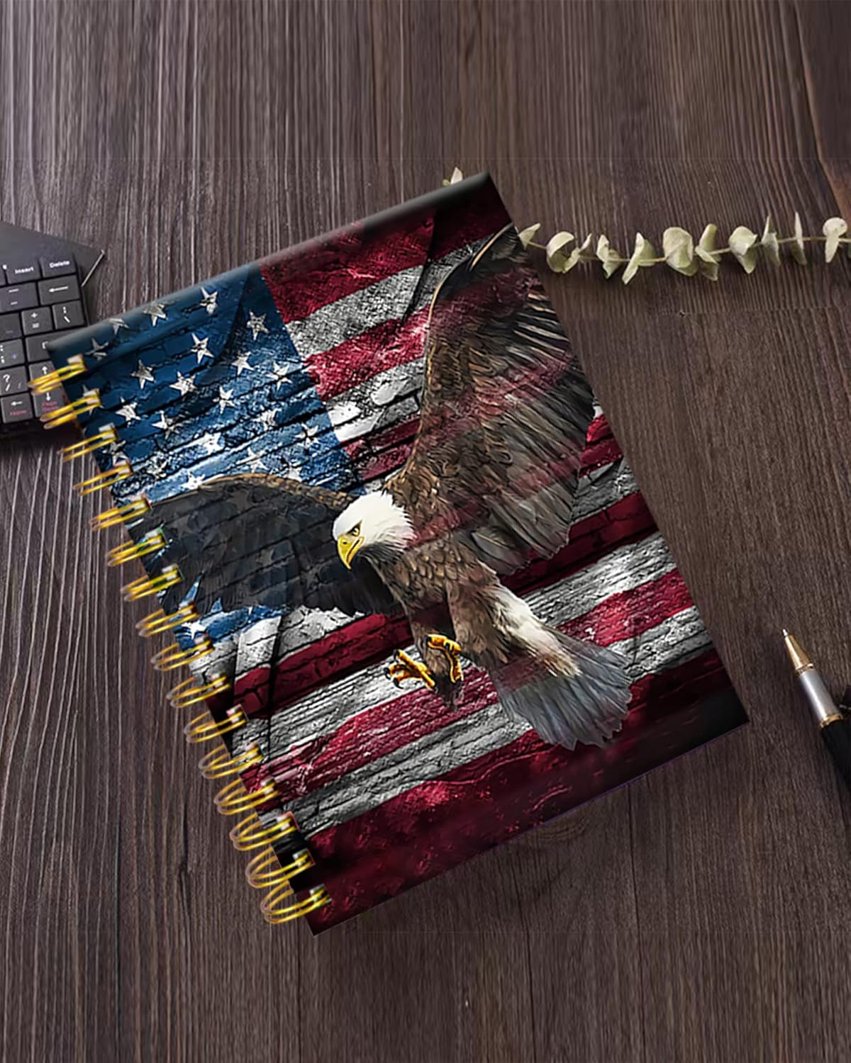 iampanda Spiral Journal Notebook,Cool Strong TwinWire Binding with Premium Paper for Girl Women,60 Sheets A5 College Ruled NotebookJournal,Perfect for School Office Home Gifts,American Flag Eagle