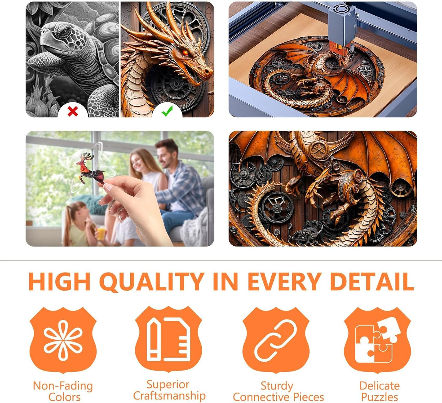 Wooden Puzzles for Adults, Mechanical Dragon Wooden Jigsaw Puzzles for Adults, Wood Puzzles Adult, Unique Animal Shape, Gifts for Friends and Family, Wall Art Canvas Puzzle (S -8.5 * 8.4in -100 pcs)