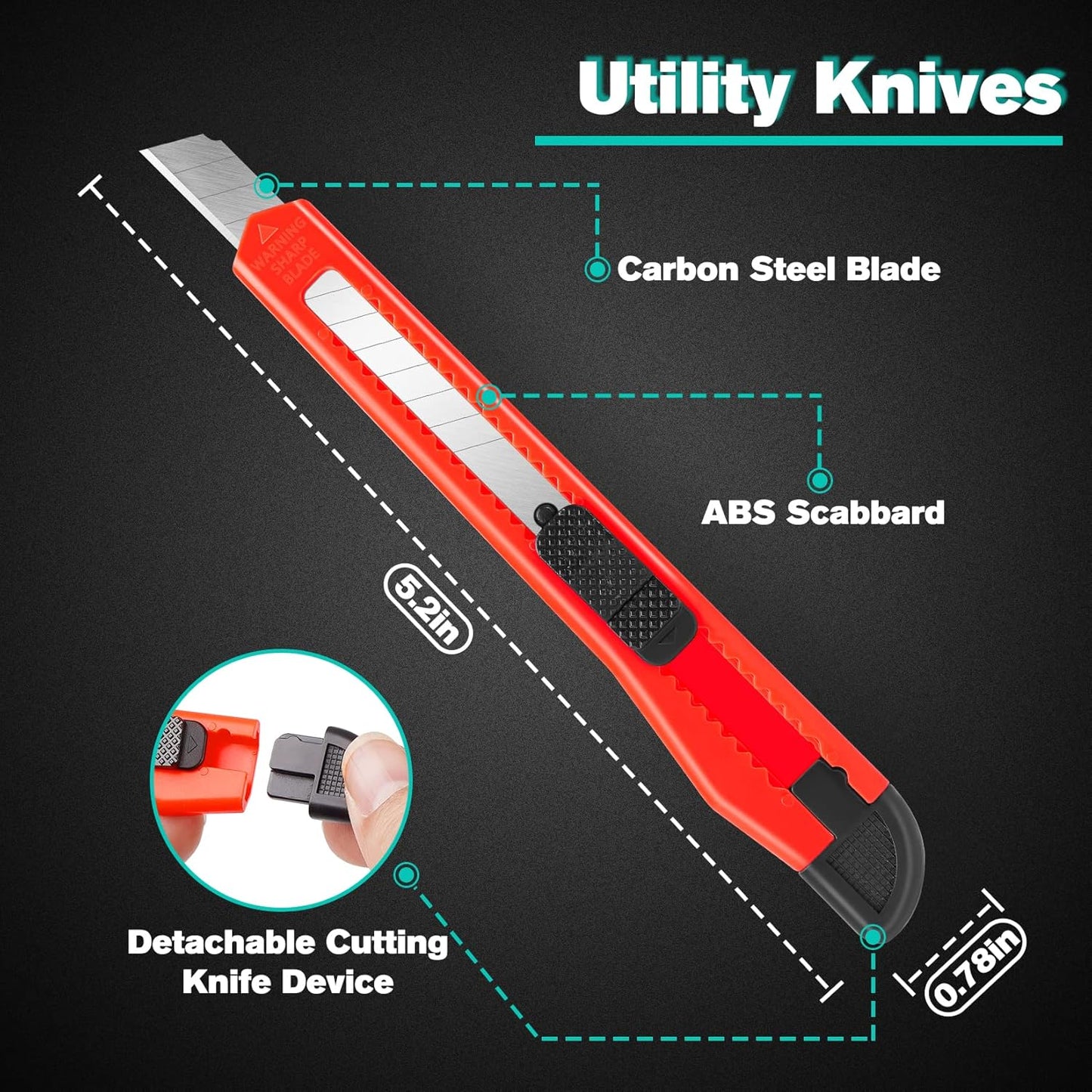 24 Pack Box Cutter Retractable, Utility Knife with 9mm Wide Snap-Off Blade, Small Box Opener Exacto Knife, Lightweight, Sharp Paper Knives for Office, Home, Crafts