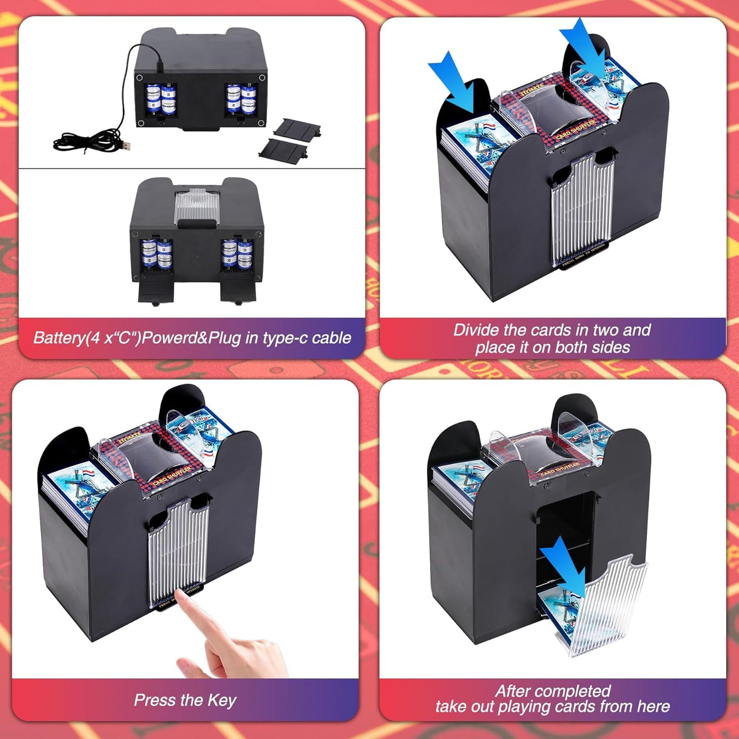 Automatic Card Shuffler 6 Deck Electric Heavy Duty Card Shuffler for Cards,USB/Battery Operated,Perfect for Poker, UNO,and Card Games