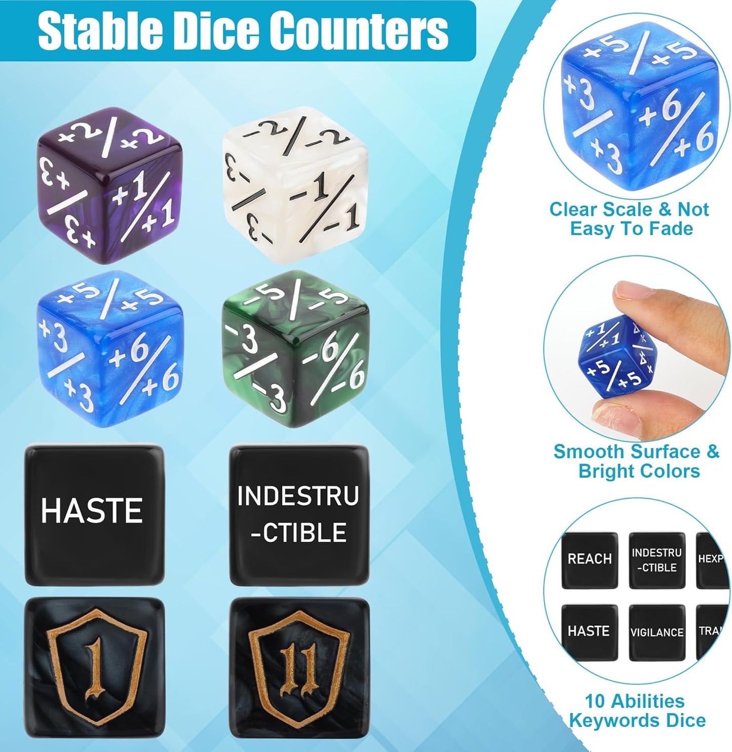 60PCS MTG Counters Set, Anglekai MTG Dice Counters for TCG Card Games, 10P Life Ability Keywords/ 40P -1/+1 Buff Tokens/ 10P Shield/Bag
