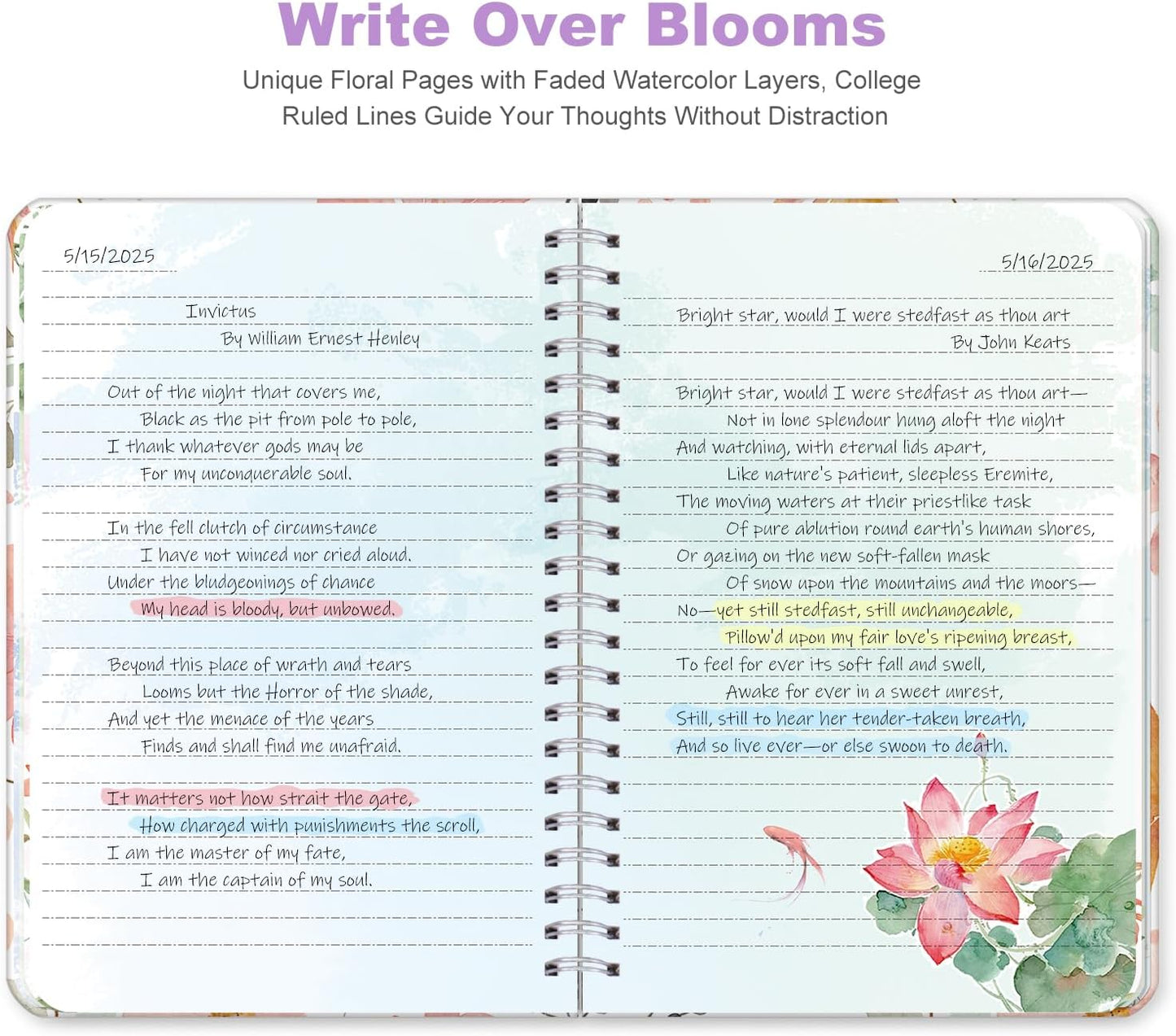 SIIXU Floral Decorated Notebook A5, Unique Colorful Flower Design Journal with Patterned Inner Pages for Writing, Small, Lined,