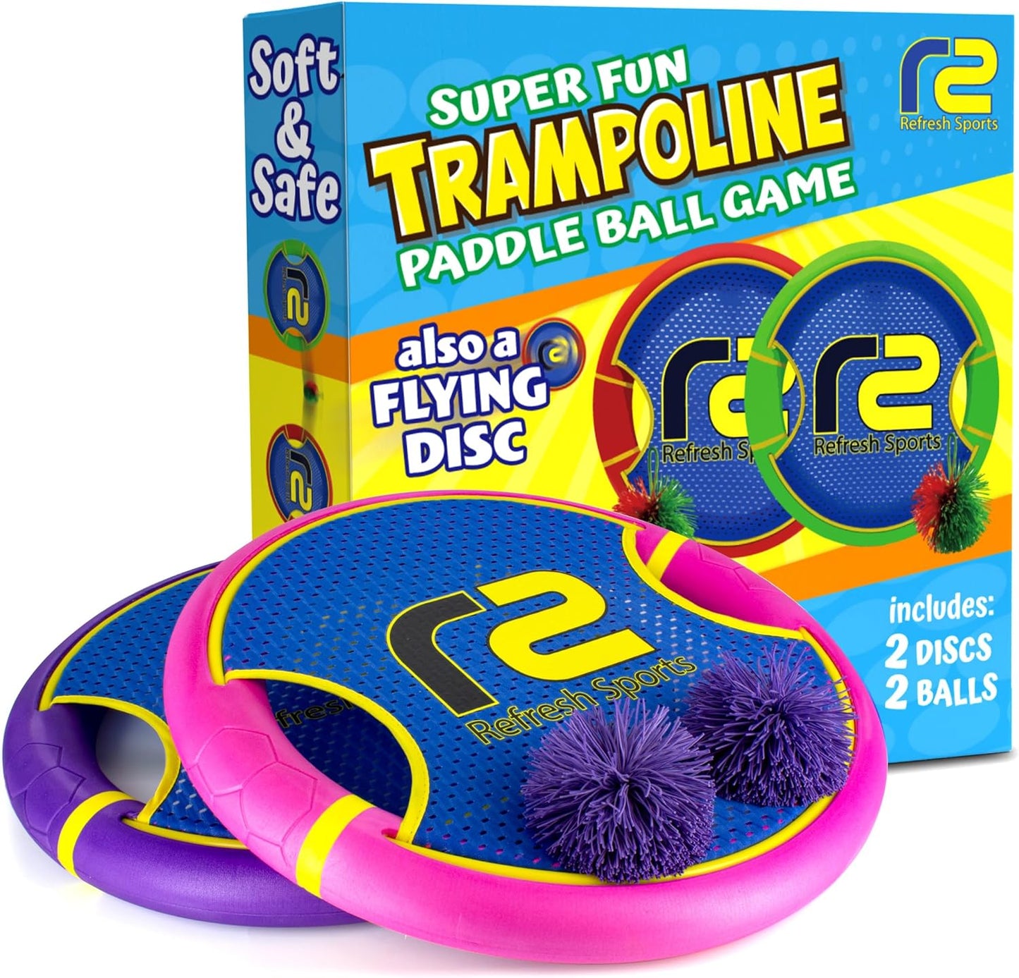 Fun Bouncy Paddle & Stringy Ball Toss & Catch Game - Easy to Use for Kids All Ages - Soft Foam Design for Safe Play Indoors or Outdoors - Also Works as Flying Disc - Great Gift Idea for Boys & Girls