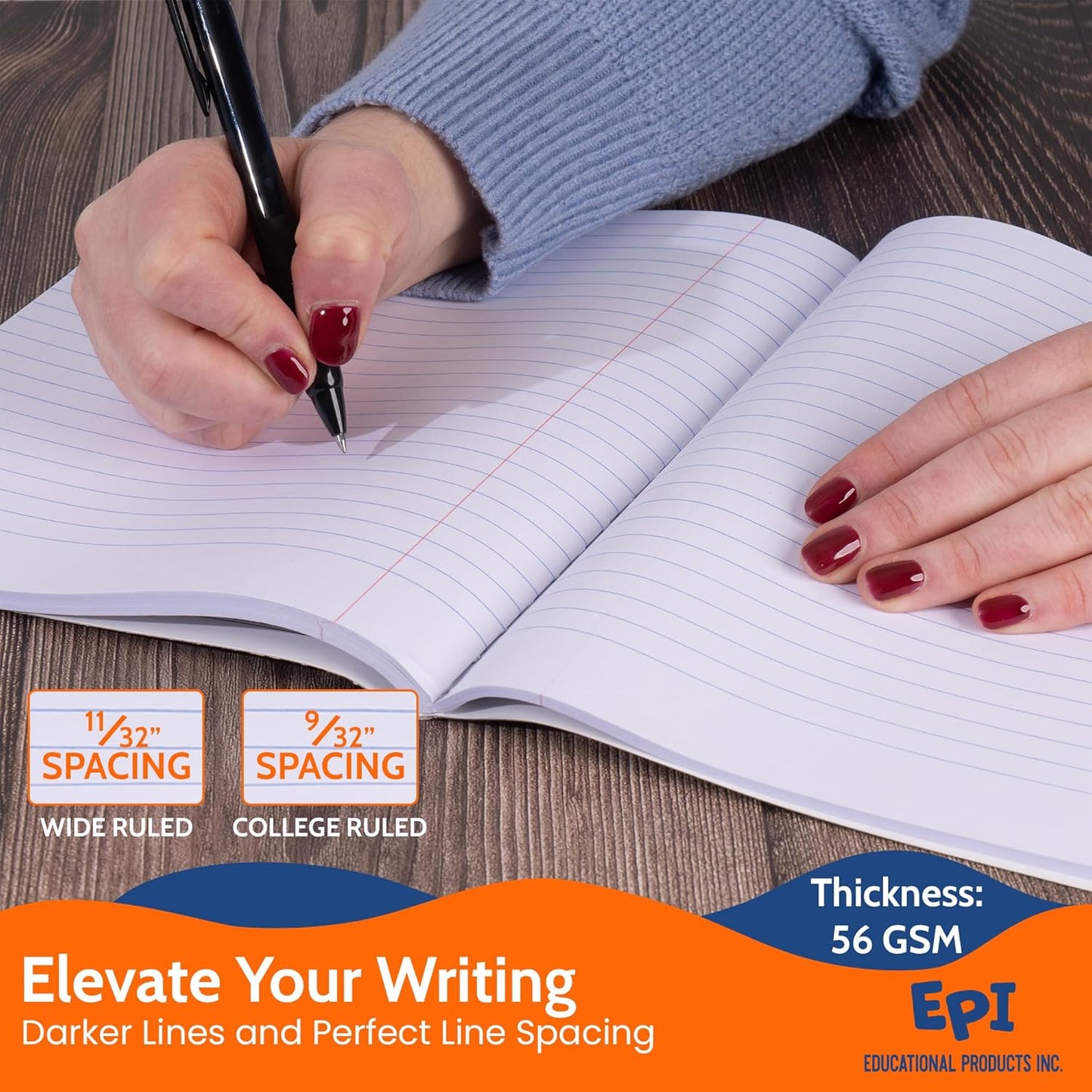 EPI Marble Hardcover Wide Ruled Composition Notebook | 200 Pages (100 Sheets), 9.75 x 7.5 in, Sturdy Sewn Binding | School, Office, Journaling, Notes - 48 Pack