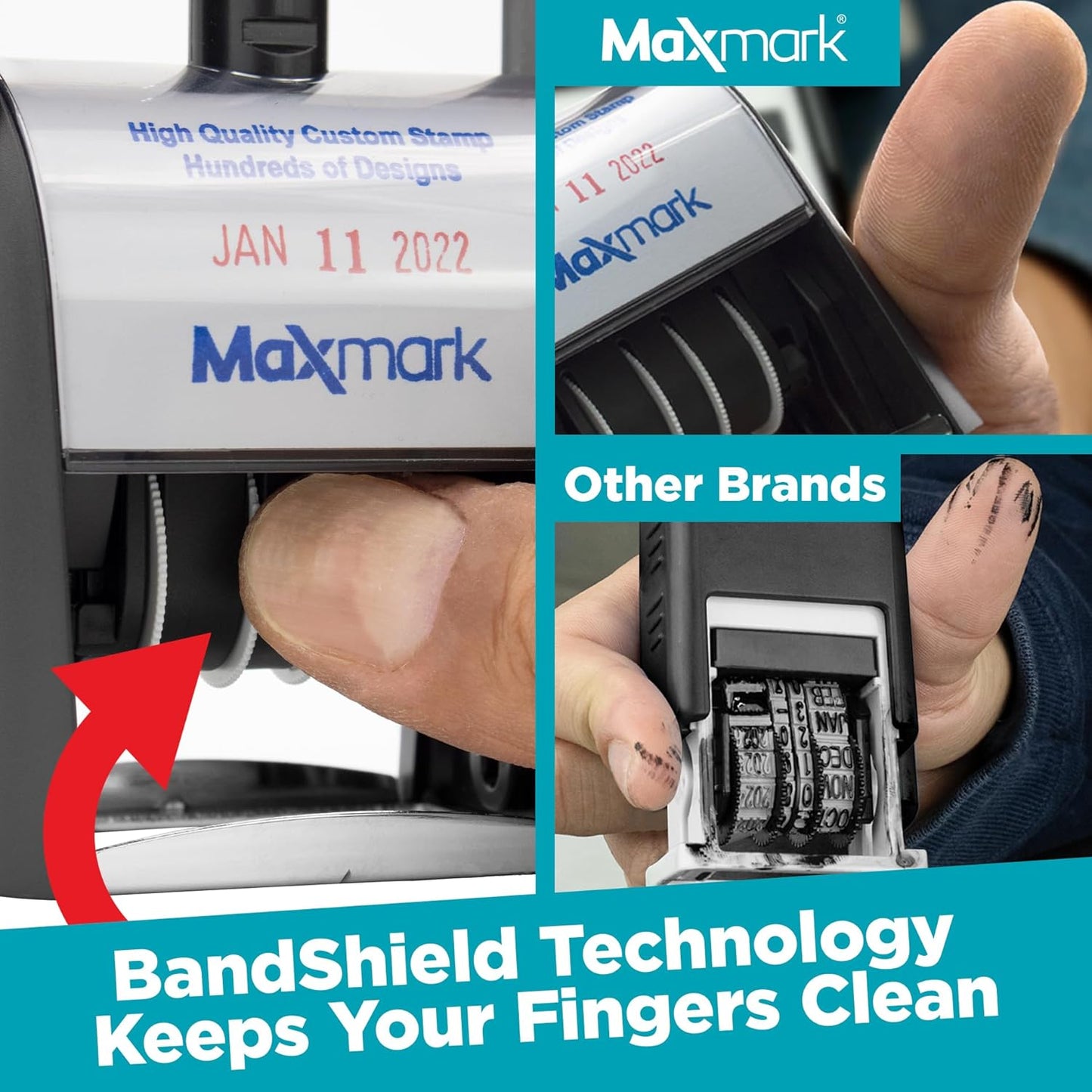 MaxMark Heavy Duty Self Inking Date Stamp with Phrase Approved - 2 Color Blue/Red Ink