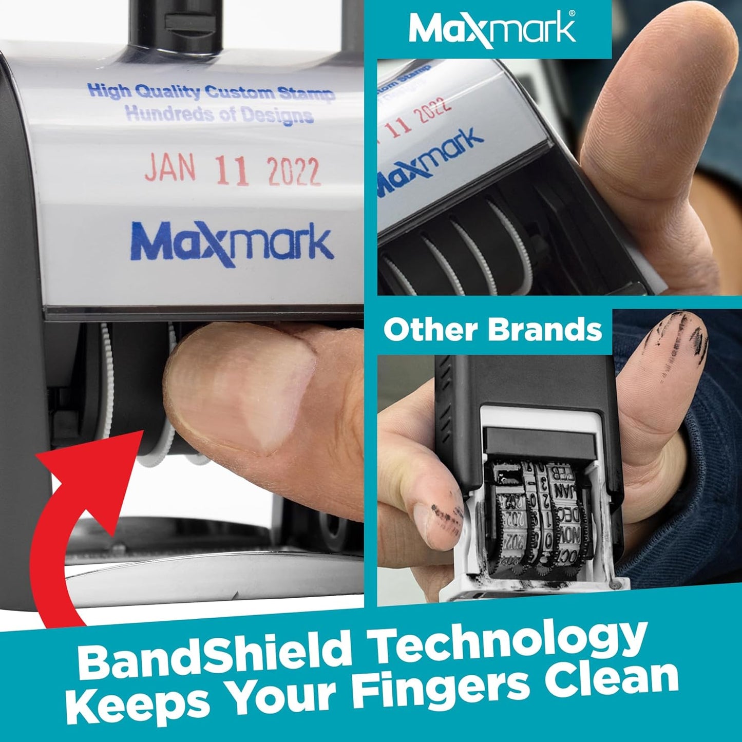 MaxMark Heavy Duty Self Inking Date Stamp with Phrase Emailed - 2 Color Blue/Red Ink