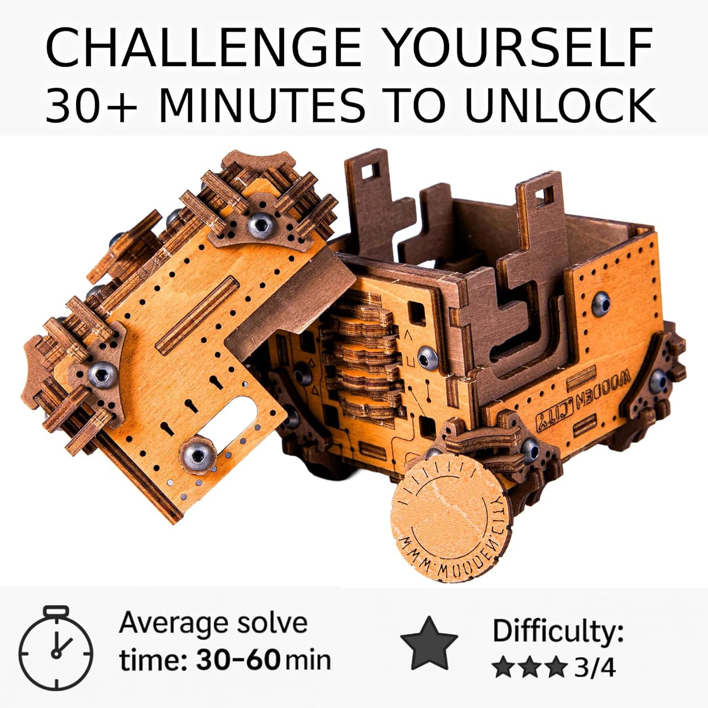 WOODEN.CITY Tesseract's Secret - Wooden Puzzle Box for Adults - 3D Brain Teaser Puzzle Kit - Escape Room in a Box Challenge - Unique Gift for Men & Women - Made in EU