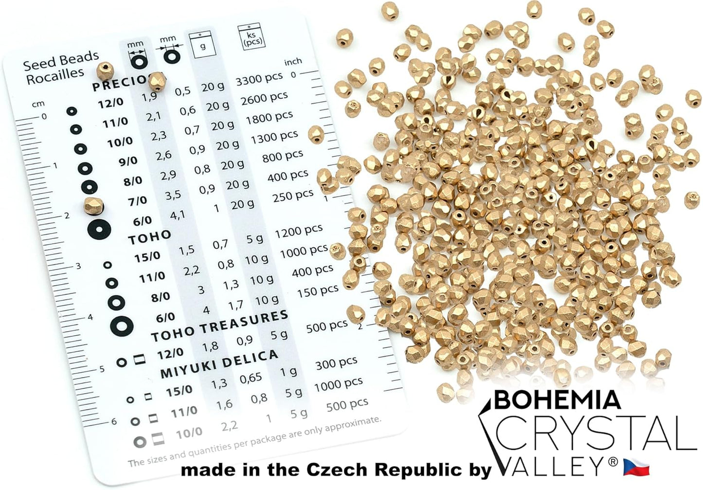 0.88oz (600+ pcs) Faceted Fire Polished Pressed Czech Glass Beads 3mm (0.12in), Aztec Pale Gold - 01710