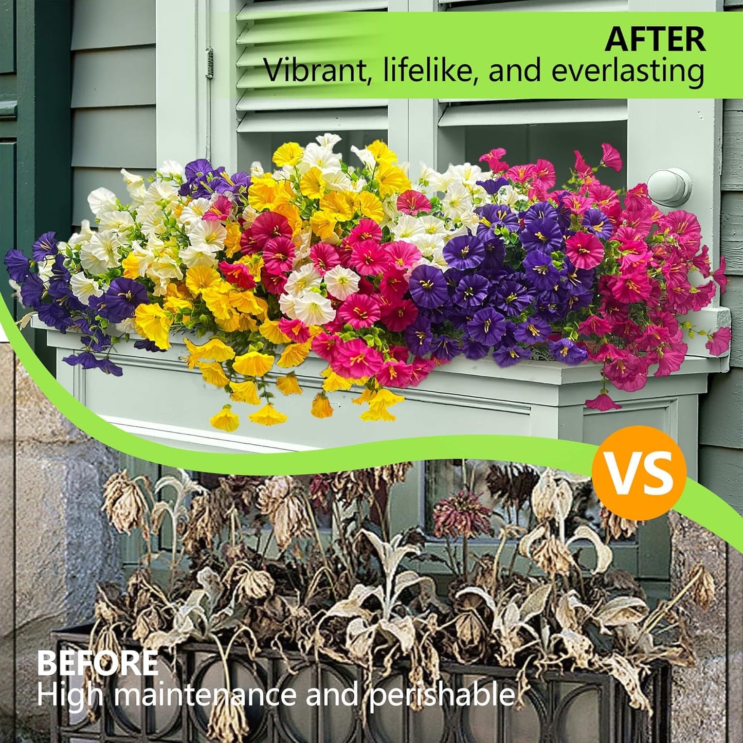 16 Bundles Artificial Flowers for Outdoor Spring Summer Decoration,Realistic Fake Silk Flowers Colorful Morning Glory UV Resistant Faux Plants for Front Door Porch Patio Planter Yard (Multi-Color)