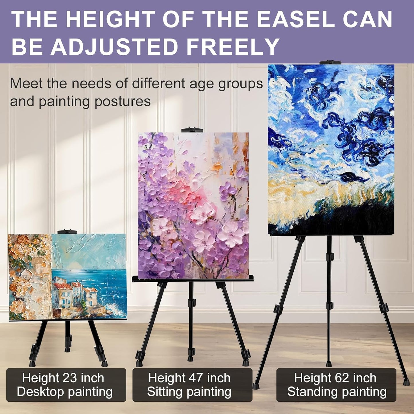 AROIC10 Pack Painting Display Easel Stand Portable Adjustable Metal Tripod Artist Canvases Height from20to66Inch Extra Sturdy forTable-Top/Floor Painting, Drawingand Displaying,Black with10StorageBag