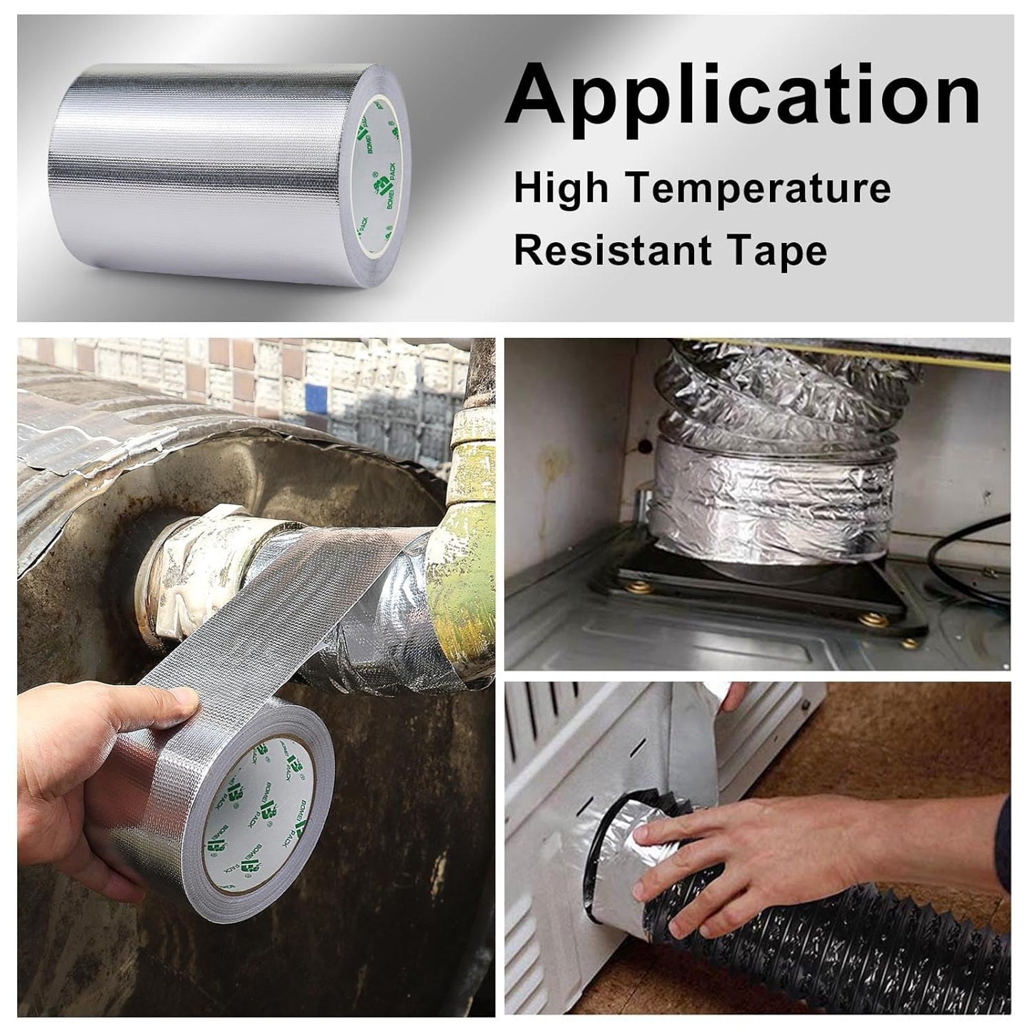 BOMEI PACK Adhesive Aluminum Foil Heat Shield Tape Barrier, Fiberglass Thermal Insulation Reflective Material High Temp Protection (7in*66ft)