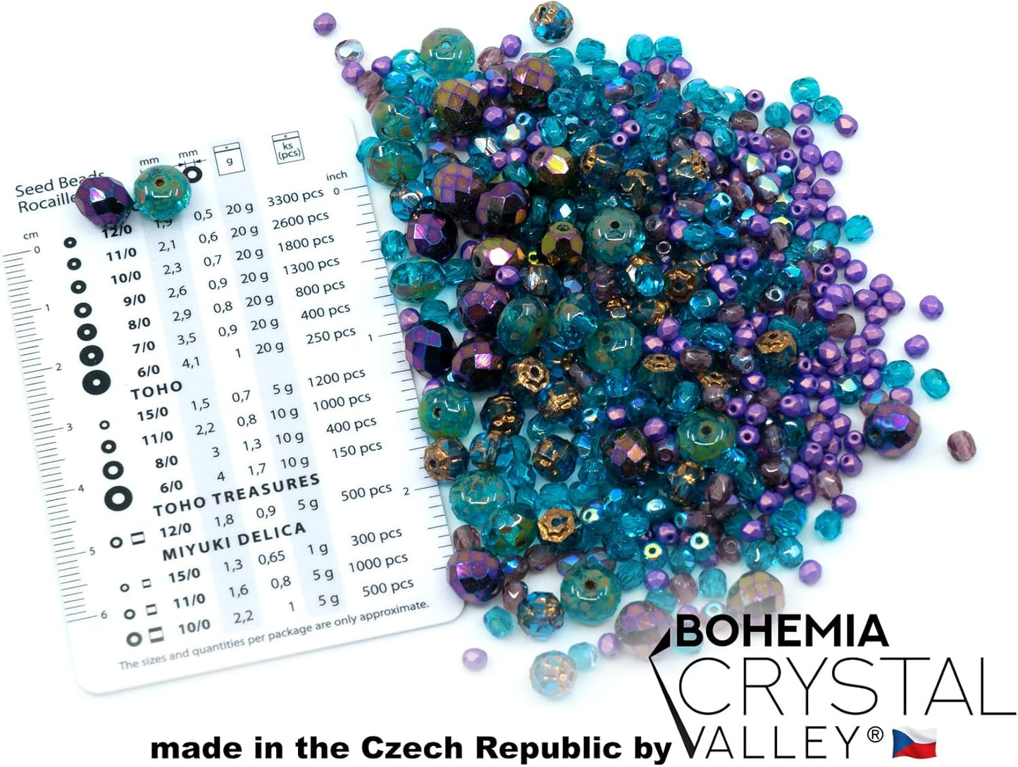 0.88oz of Blue Purple Mix of Czech Faceted Fire Polished Beads (Round, Catherdal, Rondelle)