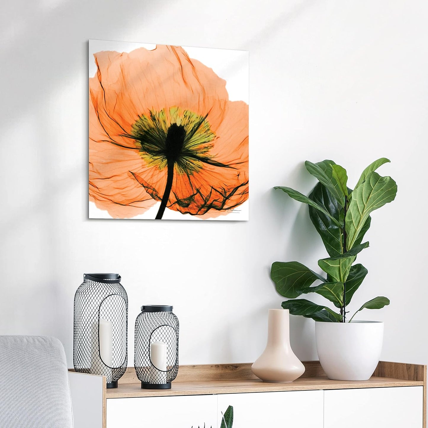 Empire Art Direct Frameless Free Floating Tempered Glass Panel Graphic Wall Art Ready to Hang, 24" x 24", Poppy Orange Flower