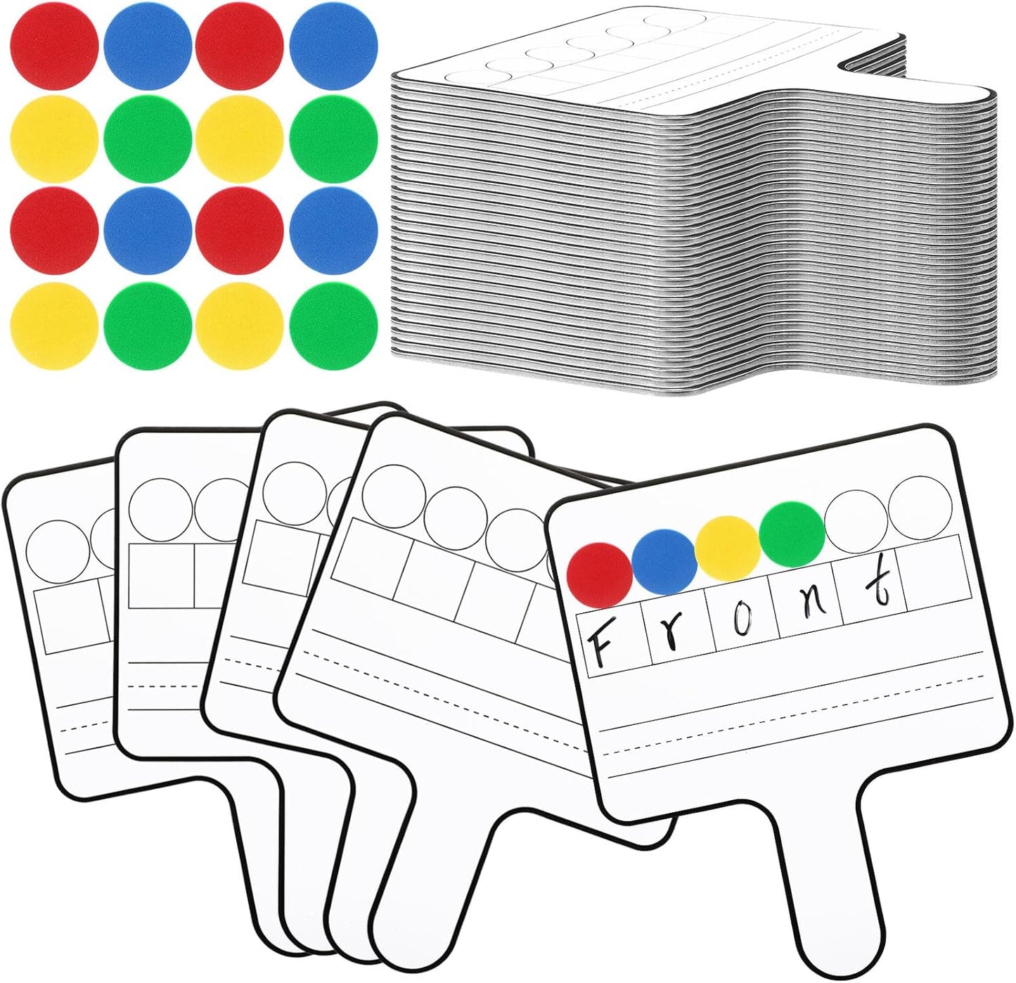 Seajan 3 Pcs Magnetic Paddle Set Education Dry Erase Double Side Handheld Answer Board with Magnetic Counters Discs Phonemic Awareness Phonics Games Toy for Students Kids Teaching Supply (Color)