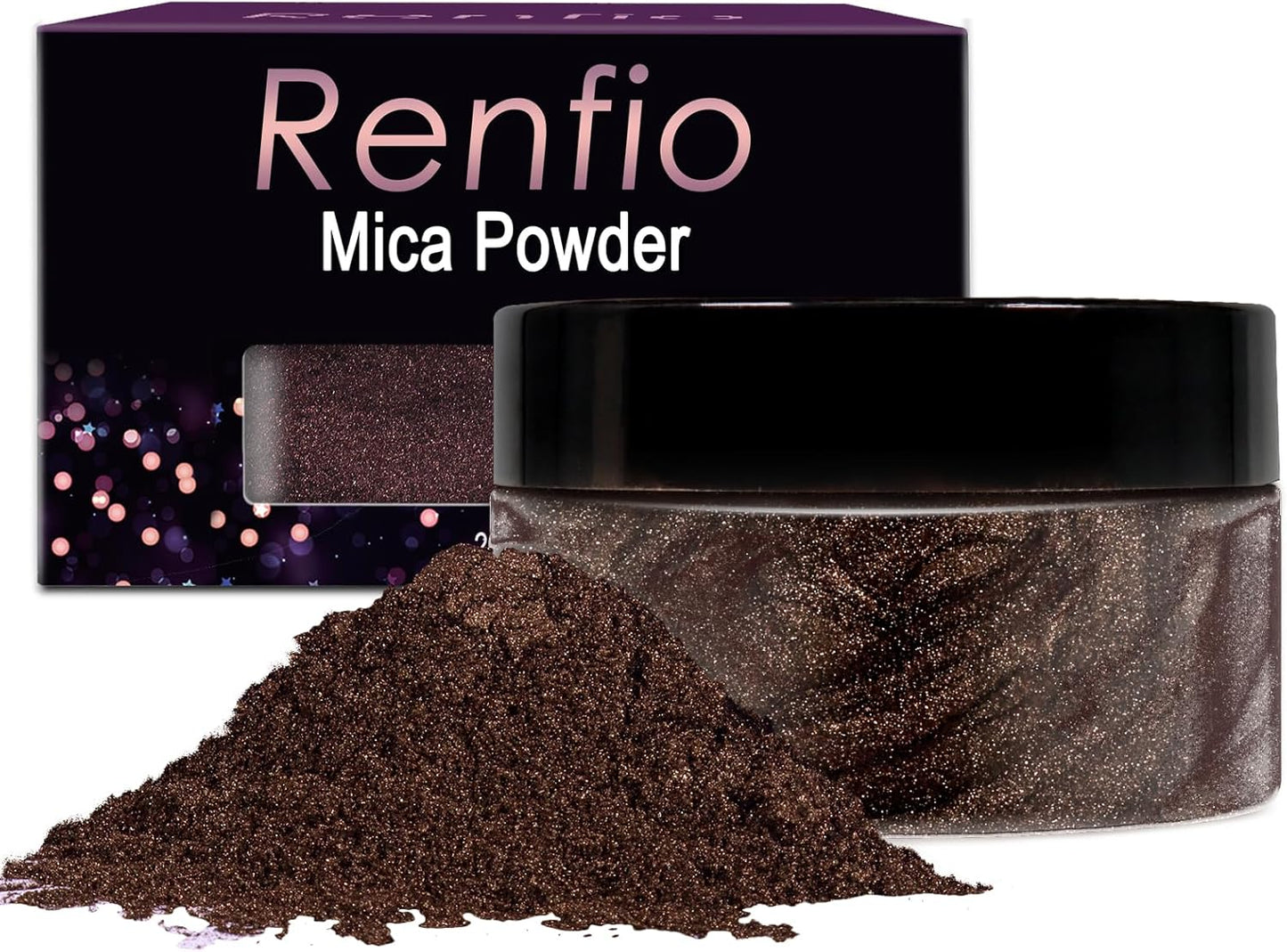 Renfio 100g Mica Powder Pigment, Metallic Natural Dye Mineral Pearl Shimmer Epoxy Resin Dye for Painting Soap Making Slime Bath Bombs 3.5 Oz - Deep Brown