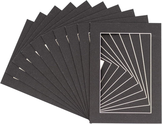 5x7 Mat for 8.5x11 Frame - Precut Mat Board Acid-Free Show Kit with Backing Board, and Clear Bags Textured Black 5x7 Photo Matte For a 8.5x11 Picture Frame Matboard for Framing, Pack of 25 Mats