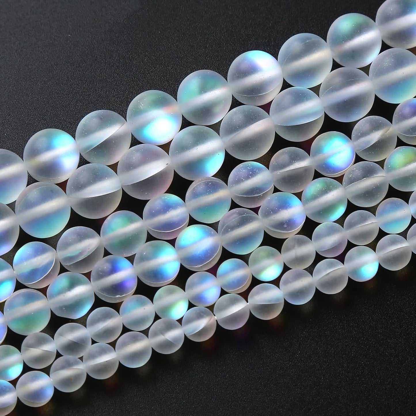 60pcs 6mm Natural White Mystic Aura Quartz Beads Frosted Matte Moonstone Round Loose Beads For Jewelry Making DIY Bracelet Necklace 15"