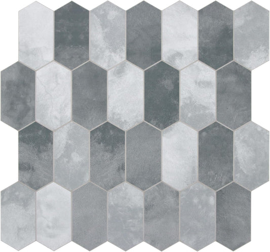 The Tiles Plaza 10-Sheet Peel and Stick Backsplash, Grey Cement Long Hexagon Self Adhesive Wall Tile, Stone Composite Stick On Decorative Mosaic Tile for Kitchen Bathroom Fireplace
