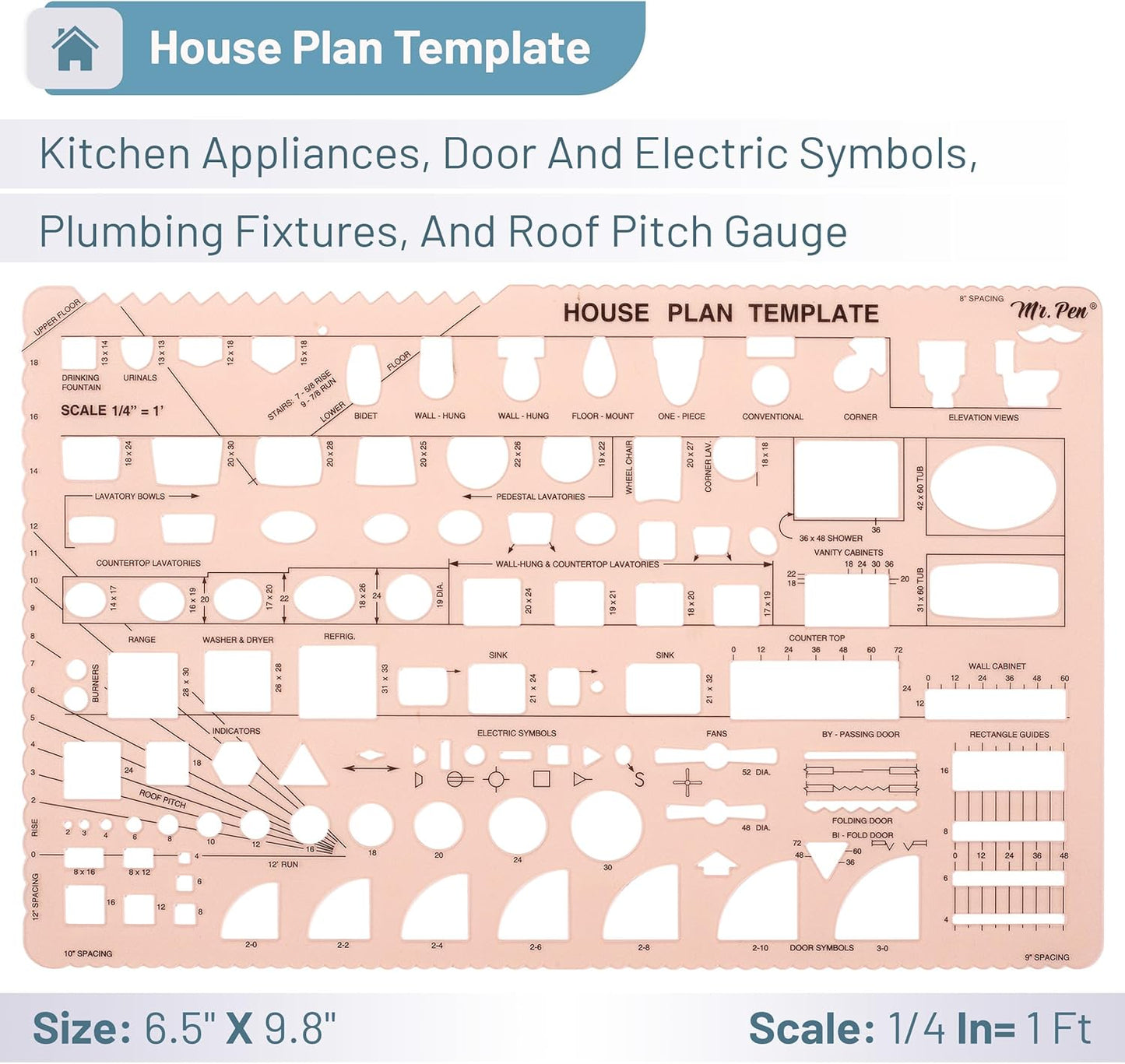 Mr. Pen- House Plan, Interior Design and Furniture Templates, Drafting Tools and Ruler Shapes for Architecture - Set of 3