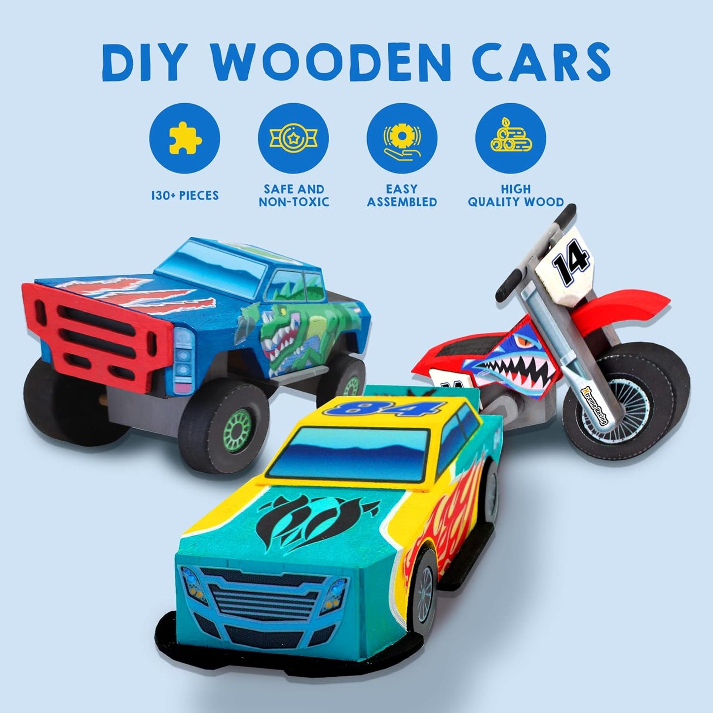 JOYIN Kids Craft Kit Build & Paint Your Own Wooden Race Car Art & Craft Kit DIY Toy Make Your Own Car Truck Toy Construct and Paint Kit, Presents for Kids