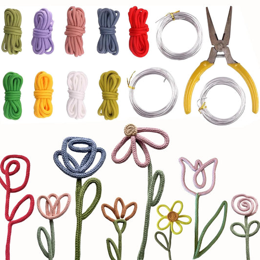 BoFUN DIY Flower Craft Kit for Adults Teens - Floral Wire Art Craft Set with 18 Templates, Wire, Knit Rope | Wedding Party Favors, Women Birthday, Mother’s Day Gifts, Handmade Home Decor (Floral)